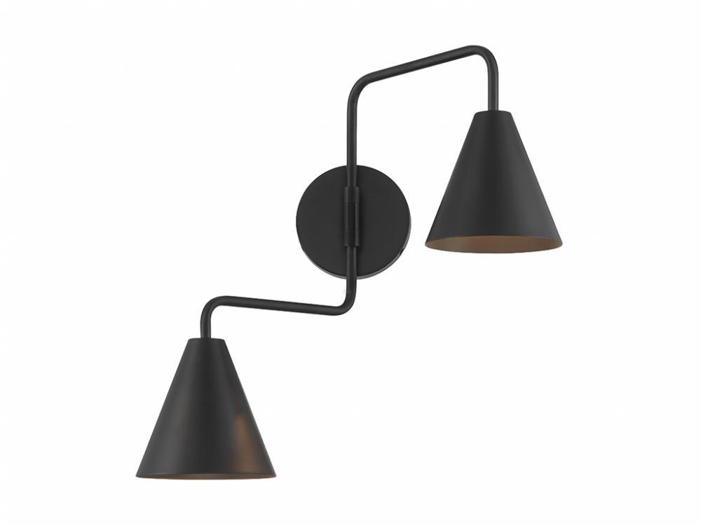 2-Light Adjustable Wall Sconce in Matte Black