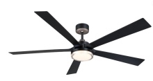Fanimation FPD8564BL - TorchAire 64 inch Indoor/Outdoor Ceiling Fan with LED CCT Select Light Kit - Black with Black blades