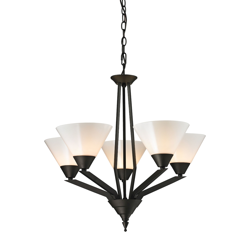 Thomas - Tribecca 5-Light Chandelier in Oil Rubbed Bronze with White Glass