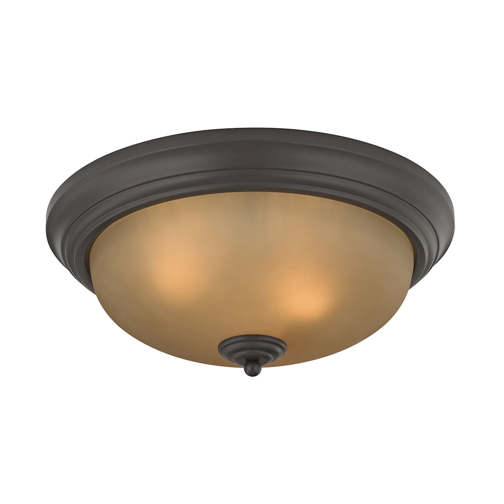 Thomas - Huntington 3-Light Flush Mount in Oil Rubbed Bronze with Light Amber Glass
