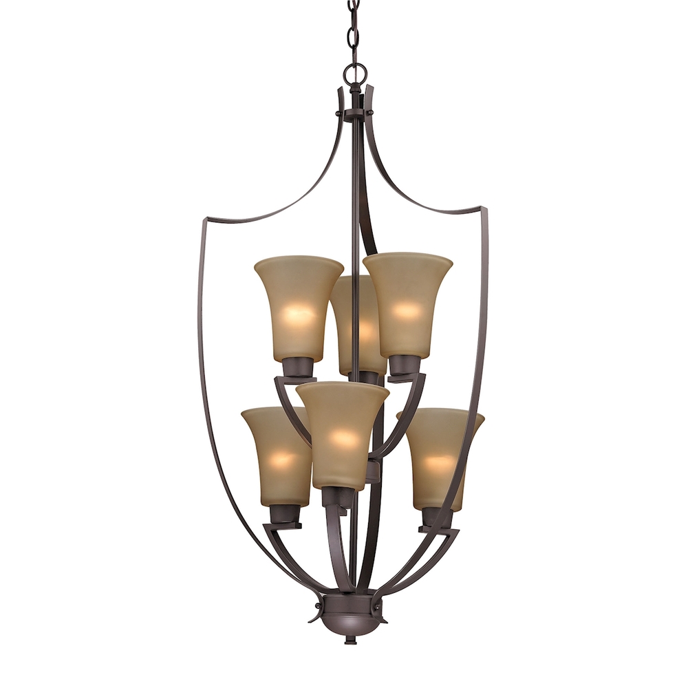 Thomas - Foyer 6-Light Chandelier in Oil Rubbed Bronze with Light Amber Glass